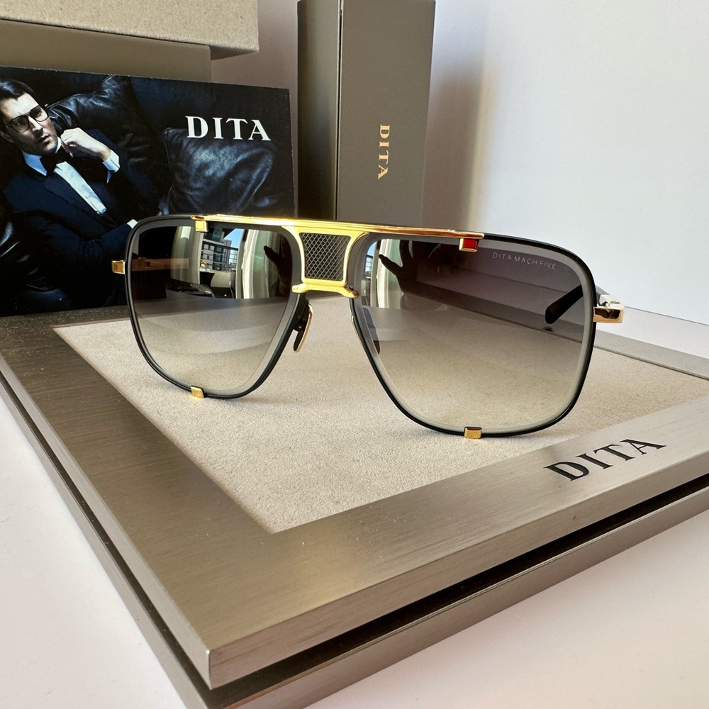 DITA Mach Five DRX 2087-A Matte Black Yellow Gold 18K / Gray Gradient Sunglasses